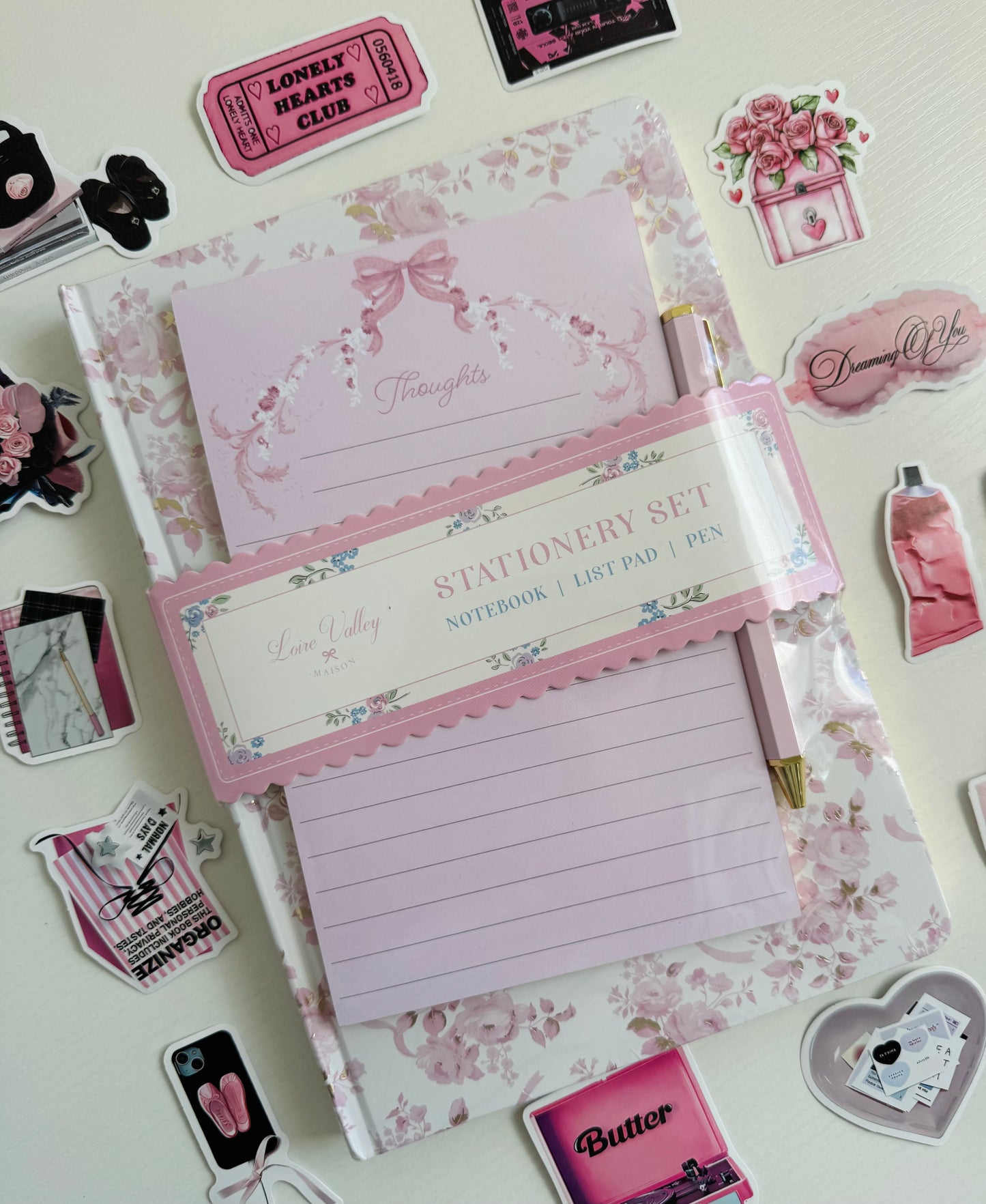 🌸🕊️pink notebook & stickers set…