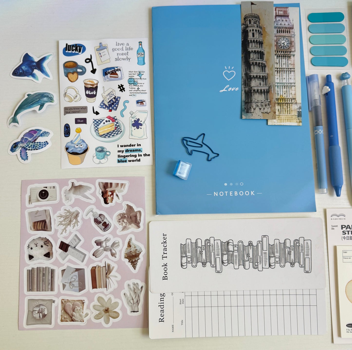 🕊️🦈 Blue Vibe Stationery Set…