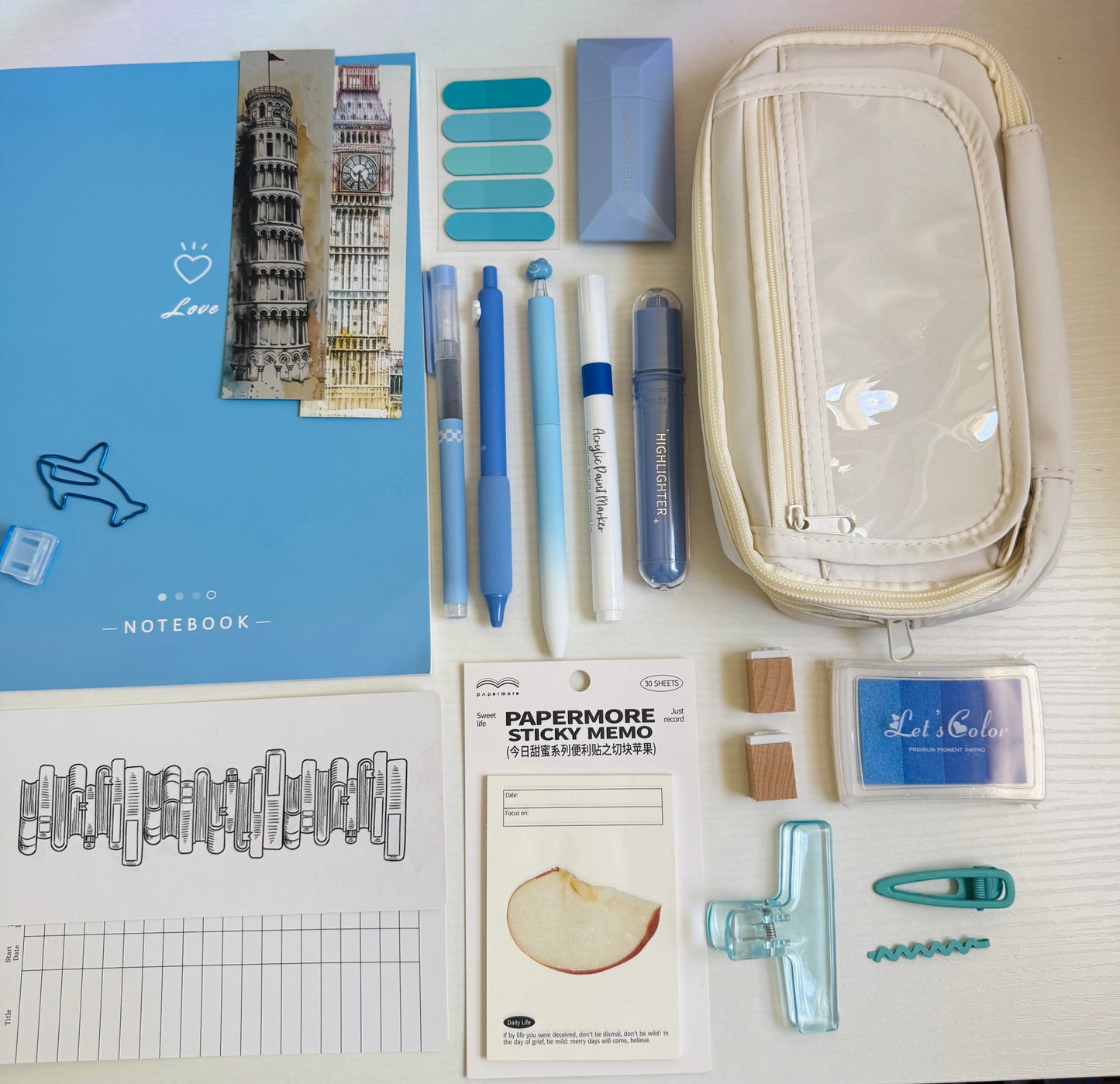 🕊️🦈 Blue Vibe Stationery Set…