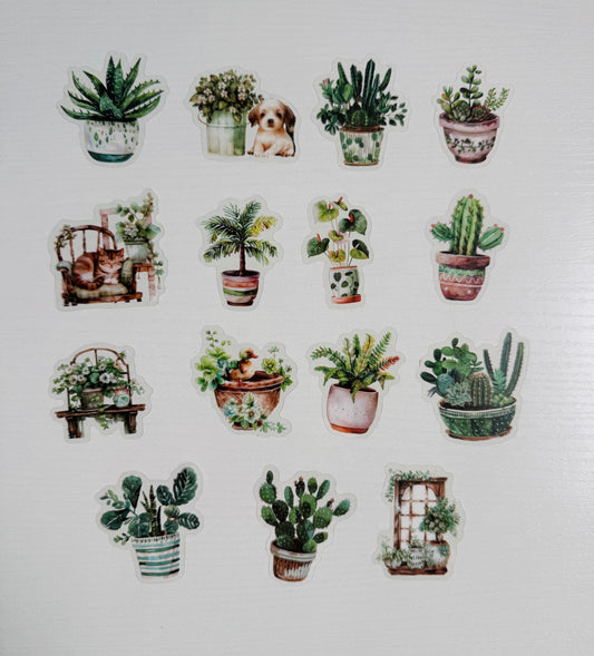 🕊️🍀 Garden Stickers Set – 15 pcs | Aesthetic Plants 🌿…