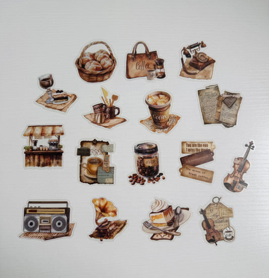 🕊️🤎Cozy Vintage Coffee Stickers Set – 15 pcs ☕🤎…