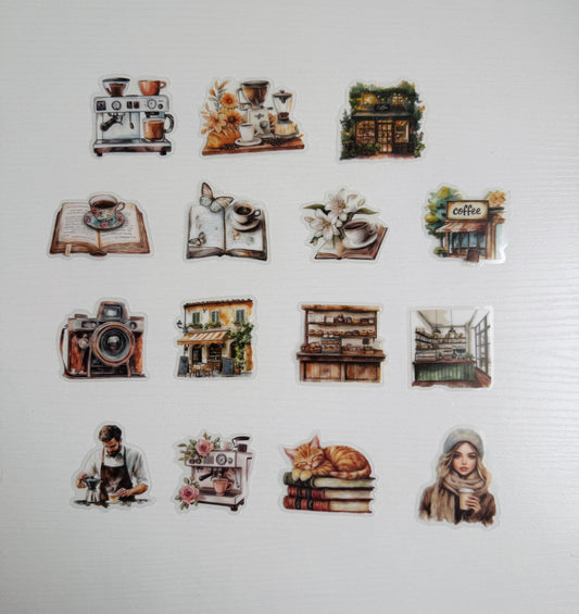 🕊️☕️Coffee & Books Aesthetic Sticker Set~15pcs