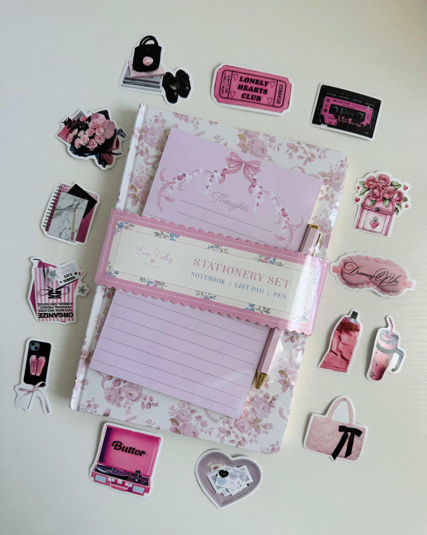 🌸🕊️pink notebook & stickers set…